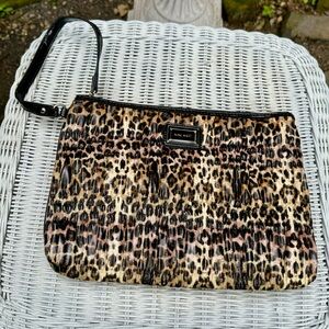 Nine West Show Stopper Patent Leopard Large Clutch Purse Bag w Wrist Strap